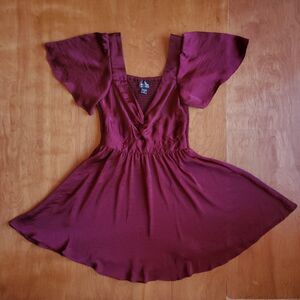 Angie Satin Mini Dress M Burgundy Smocked Angel Sleeve Whimsigoth Fairy Grunge